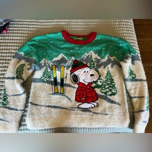 Peanuts Fuzzy Red and Teal Sweater
